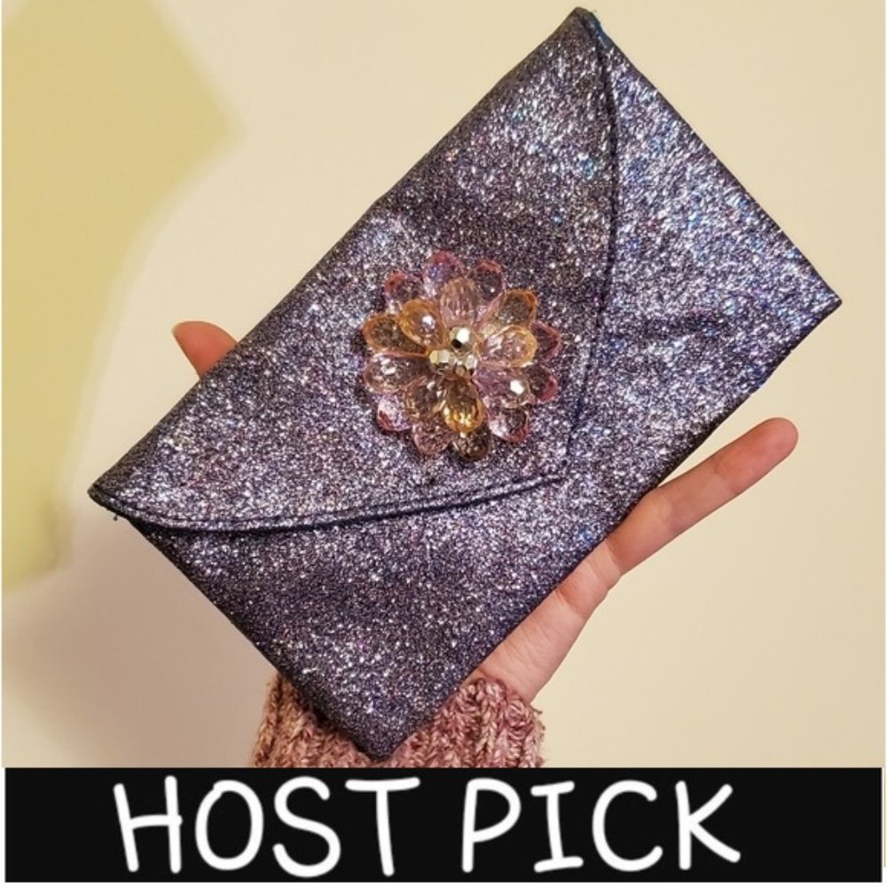Miss Albright Anthropologie Purple Shimmer Flower Clutch